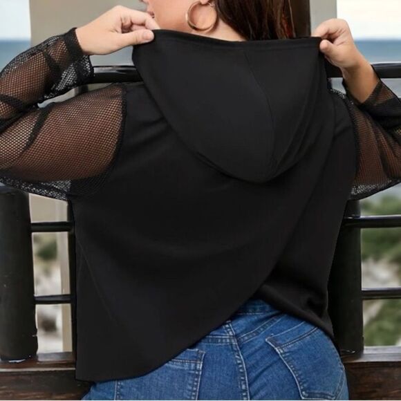 Fishnet Sleeves Hoodie l Black Cropped  l 1X l NWOT - Picture 7 of 10